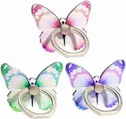 3Pcs Cute Butterfly Phone Ring Stand Holder, Tablet and Other Phones or Case Universal Cell Phone Finger Ring Stand,360°Rotation Metal Finger Ring Kickstand