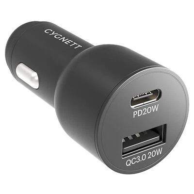 Cygnett 20W Dual Port Car Charger with 20W USB-C PD + 20W QC 3.0 CY3637CYCCH