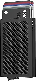 [VULKIT] Credit Card Holder RFID Protection, Pop Up Metal Card Holder with Double Card Cases Slim Smart Wallet for 10 Cards, Carbon Fiber, S, Minimalist