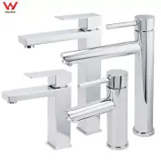 WELS Round Square Basin Mixer Faucet Spout Chrome Bathroom Flick Vanity Tap Set