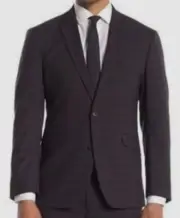 $270 Kenneth Cole Men's Gray Plaid Sport Coat Suit Jacket Blazer Size 36R