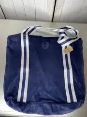 New! Victoria Secret PINK Shoulder Bag Ribbed Velour Tote Bag Navy Blue Zip