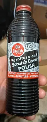 Vintage SEALED Ribbed Glass Bottle Old English Furniture Polish conetop UNOPENED