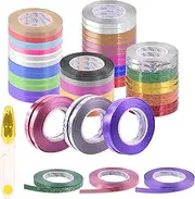 Mardatt 48 Rolls Assorted Colors Curling Ribbon Set with Scissors, 1/5" Wide x 11 Yards Balloon String Ribbon Metallic Balloon String Roll for Wedding Decoration Florist Bows Gift Wrapping