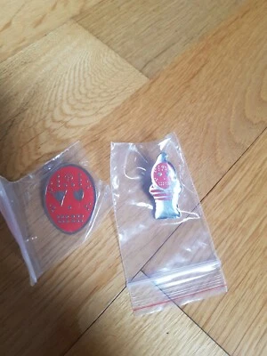 Firetrap Deadly Gnome Pin Badges - Red silver, BRAND NEW x2 types