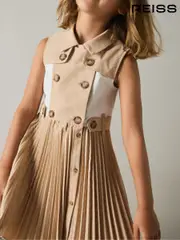 Reiss Camel Georgina 9-13 yrs Pleated Button-Front Dress (E55279) | $165