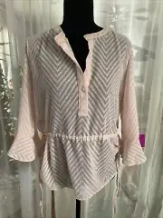 Tommy Hilfiger Preppy Sheer Geometric 3/4 Flared Sleeve Women's Blouse Sz M
