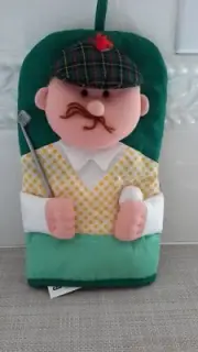 Winfield Trading Co Golfer Oven Mitt Potholder Green Plaid Club Hat Mustache NWT