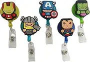 jkacfku 5PCS Retractable Badge Holder,Hero Badge Holder Reel Clip,Cartoon Retractable Badge Reel, Badge Reel Holder for Kids, Nurses, Name Badge Holders with Clip for Offices