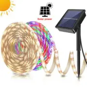 5M Solar Power RGB/Warm White LED Strip Lights IP65 Waterproof Xmas Outdoor Deco