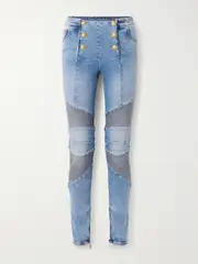 [Balmain] Balmain - Embellished Paneled High-rise Skinny Jeans - Light denim - FR 46 FR 46 Blue