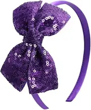 Kiszu Sparkly Sequin Hair Bow Headband for Girls, Kids, and Toddlers - Fashion Cute Boutique Style Hair Accessory - 1 Piece (Dark Purple)