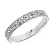 14K White Gold 3mm Flat Milgrain Edge Carved Wedding Band