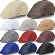 [Eurzom] 11 Pieces Men's Flat Cap Irish Hats Newsboy Hats for Men Cabbie Hunting Cap Weave Linen-Like Cotton Newsboy Hat 11 Colors, Blue, Khaki, Black, White, Medium-Large