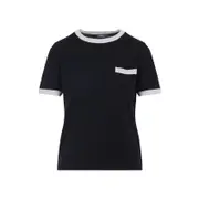 [Max Mara`S] Max Mara`S-Blue Virgin Wool Egidio Bicolor Knit T-Shirt-Donna M STAND