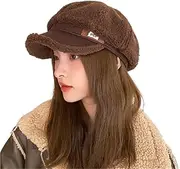 [Generic] 2025 Fashion Sherpa Fleece Newsboy Cap Women Winter Warm Plush Octagonal Hat Painter Artist Hat French Fuzzy Beret