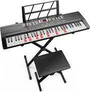 [UMOMO] 61 Keys Electronic Piano Keyboard Set with Stand and Bench, Portable Digital Keyboard with Microphone, Music Stand, Adaptor Power for Beginner, Black