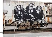 3 Wise Monkeys Graffiti Banksy Canvas Wall Art Don't Listen Don't Look Don't Talk Teen Boy Room Picture Wall Decor Man Cave Gorilla Print Poster Painting for Living Room Bedroom Home Decor. (12x16in)