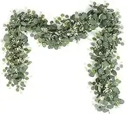 Eucalyptus Garland with White Flowers, 2Pcs 180cm Silver Dollar Boxwood Gypsophila Garland Artificial Hanging Plants, for Home Wedding Party Indoor Outdoor Shelf Wall Garden Decor