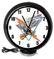 I Love Guitar Music Black Lighted Gas Pump Globe Advertising Style Quartz Clock