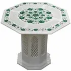 24" Marble Table Top semi precious stone malachite Inlay with marble Stand