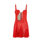 [Nensi Dojaka] Nensi Dojaka-Red Silk Asymmetrical Panel Godet Mini Dress-Donna S