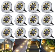 12 Pack Outdoor Solar Lights LED Waterproof Garden Ground Warm Light