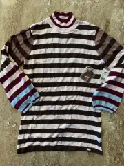 New Paul Frank Women's knit Sweater Pink Brown Stripe Sz L