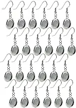 Bastex Silver Earring Blanks, Pack of 24 Units. Wire Hooks with Small 12mm Cabochon Settings. Perfect for DIY Jewelry Making Supplies and Earring Findings