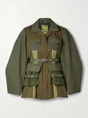 [MARQUES' ALMEIDA] MARQUES' ALMEIDA - Belted Patchwork Cotton-canvas And Twill Jacket - Army green - UK 4 UK 4 Green