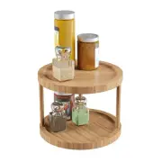 Bamboo 2 Tier Lazy Susan Countertop Cupboard 10 Inch Spices Rack Shelf
