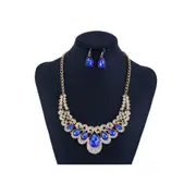 2Set Iced Out water drop Red Blue Gem Crystal Bling Jewelry sets For Women Pendant Necklace Earring Set Cuban long Sweater Chain