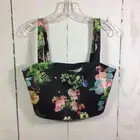 Cynthia Rowley Bonded Tank Scuba Tube Top L Black Floral Cropped Studded Slim