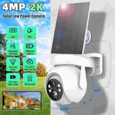 Solar Security Camera Wireless Outdoor 2K 360° Battery Powered Outdoor IP Camera