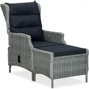 Garden Chairs, Reclining Garden Chair with Footstool Poly Rattan Light Grey