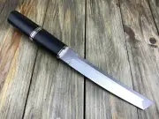 custom handmade J-2 steel 15"Tanto knife black resin handle with brass clip