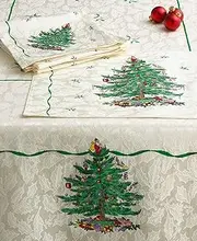 [Spode] Tablecloth by Avanti "Christmas Tree Pattern" Ivory 52" X 70"