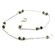 Ankle Bracelet Silver 925 With Tourmaline Green Faceted And Spheres Silver