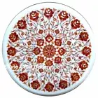 18" Round Marble Side Table Top semi precious stone Inlay Floral Handmade work