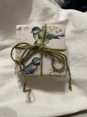 Lovely Ceramic Coasters, Set Of 4, Blue Birds