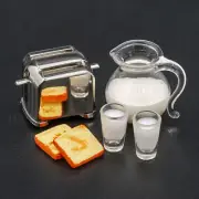 Glass Milk Pitcher Cups 1:12 Miniature Toaster Set Kitchen Drinks Dollhouse Toys