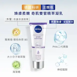 【NIVEA 妮維雅】煥膚柔嫩奇肌雙管精萃凝乳200mlx2+妮維雅美白潤膚/彈潤乳液125mlx3(注嫩瓶/安瓶級乳液)