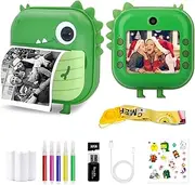 Instant Print Kids Camera - 1080P Selfie Digital Camera, Portable Travel Toy for Boys & Girls Age 3-12, Christmas Birthday Gifts (Green)