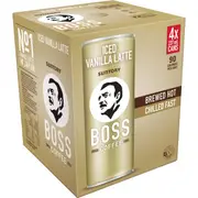 Suntory Boss Coffee Iced Vanilla Latte Cans 237mL x 4 pack