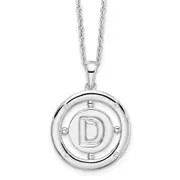 Sterling Silver White Ice Rhodium-Plated 18 Inch Diamond Letter D Initial Necklace With 2 Extender