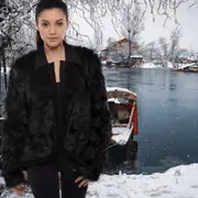 Faux Fur Jacket with Hand Beaded Sleeves