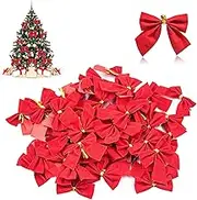 OBYJCA 48 PCS Red Bows for Christmas Tree, Red Christmas Bows, Christmas Tree Bows, Red Velvet Bows for Christmas Tree, Xmas Small Red Bows Ornaments for Garland Decorations, Christmas Tree Red Bows