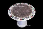 36" Marble Table Top Semi Precious Stones Work Art With Marble Stand