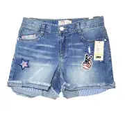 L.E.I. Chelsea Low Rise Denim Shorts Frayed Hem & Patches Girls Size 14 Regular