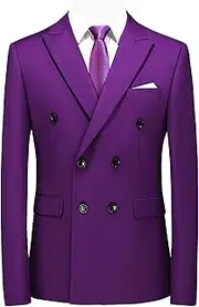 [JEShifangjiusu] Mens Solid Slim Fit Suit Jacket Double Breasted Elegant Tuxedo Blazer for Wedding, Prom, and Business, Purple, L